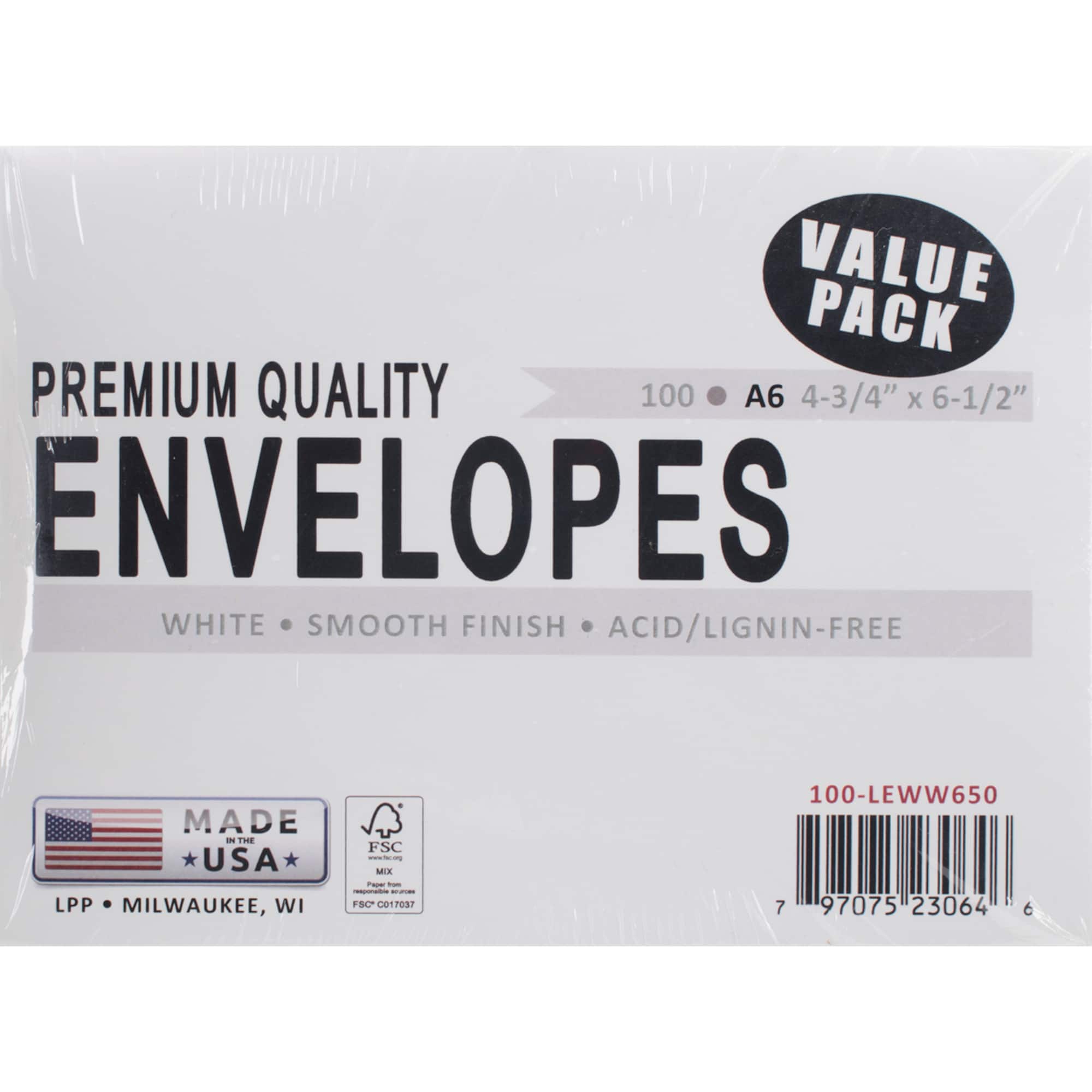 Leader Paper Products White A6 Envelopes, 100ct.